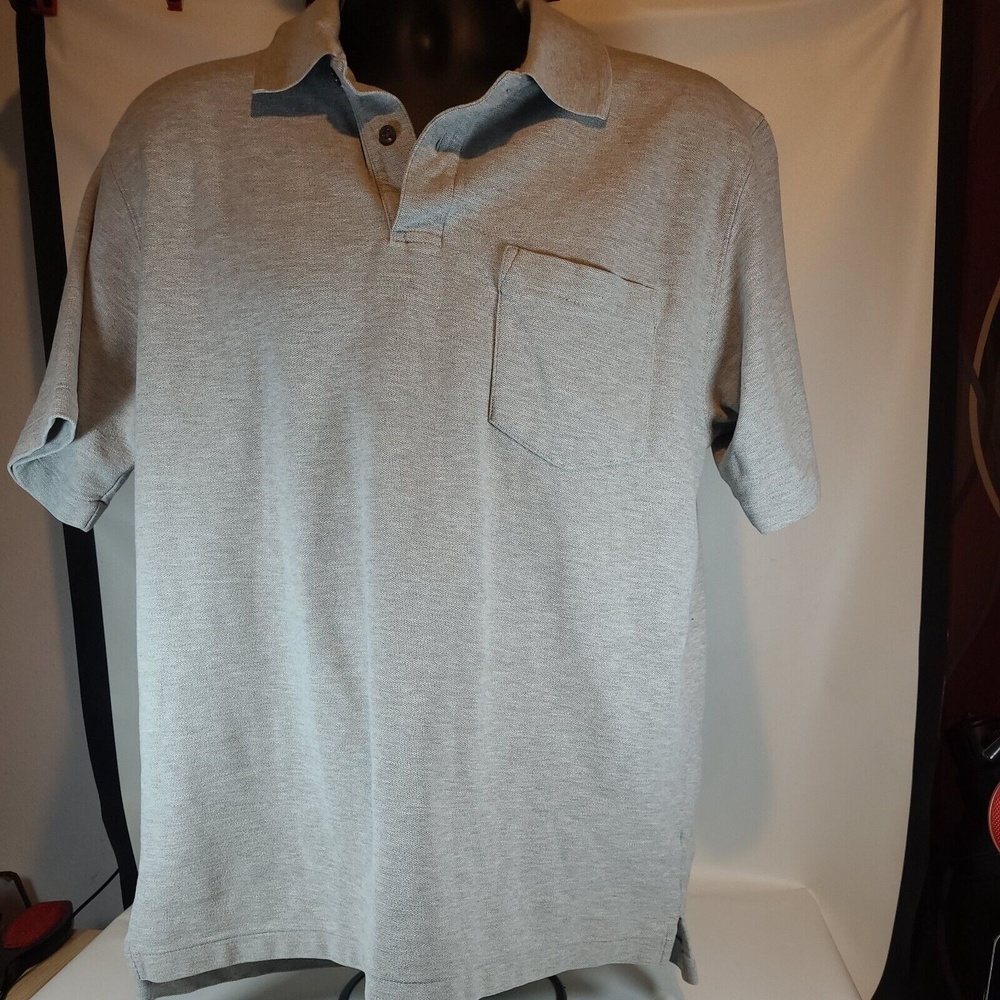L. L. Bean Mens Cotton Short Sleeve Collared Comfort Gray Polo Shirt Size Medium
